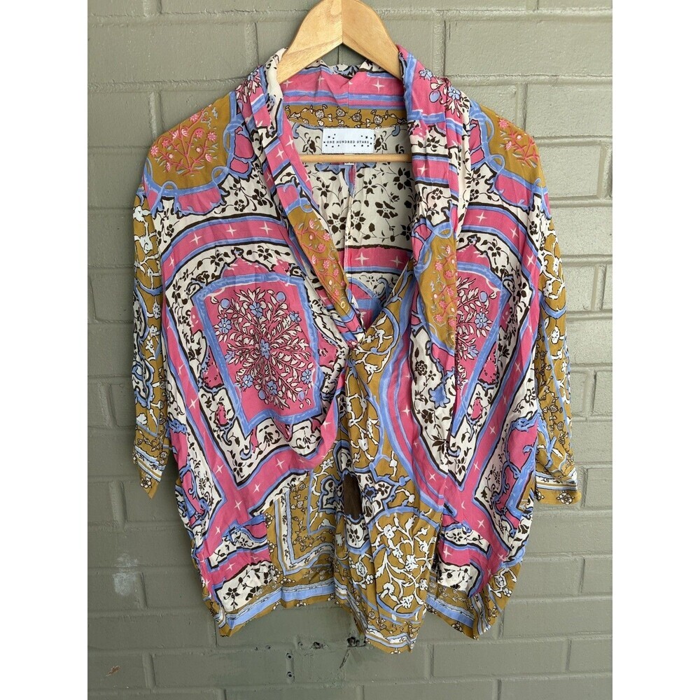 One Hundred Stars Ruffle Kimono Front Blouse Indian Summer M